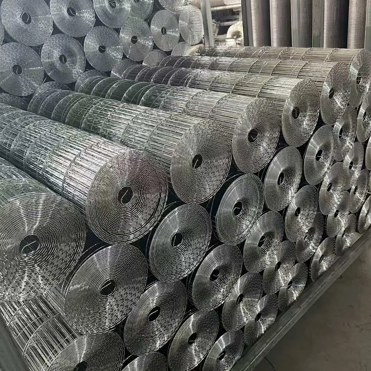 Finished wire fencing rolls stored for export packing and shipment