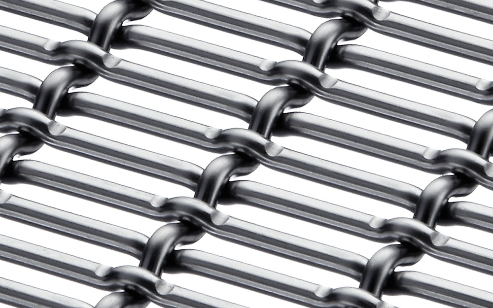 Close-up of pre-crimped woven wire mesh intersections