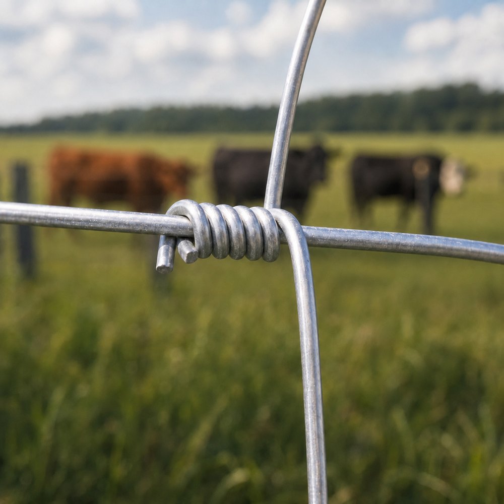 Fixed knot field fence detail for cattle and ranch fencing