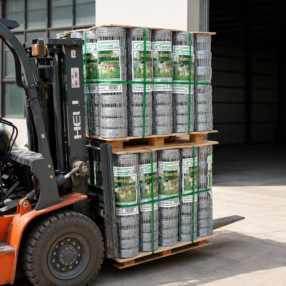 Fence and wire mesh rolls prepared for export shipment