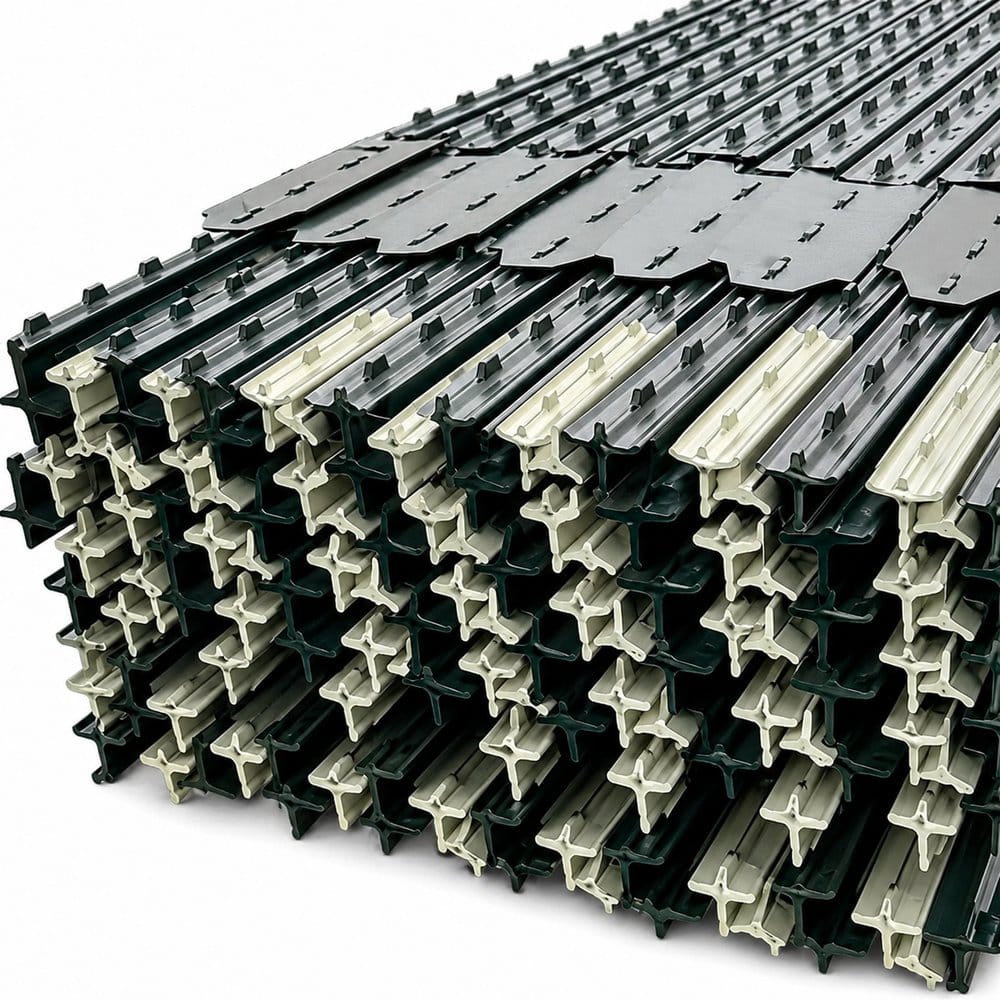 Green steel T post bundle for farm fence support