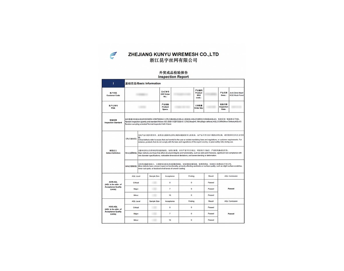 KUNYU product inspection report