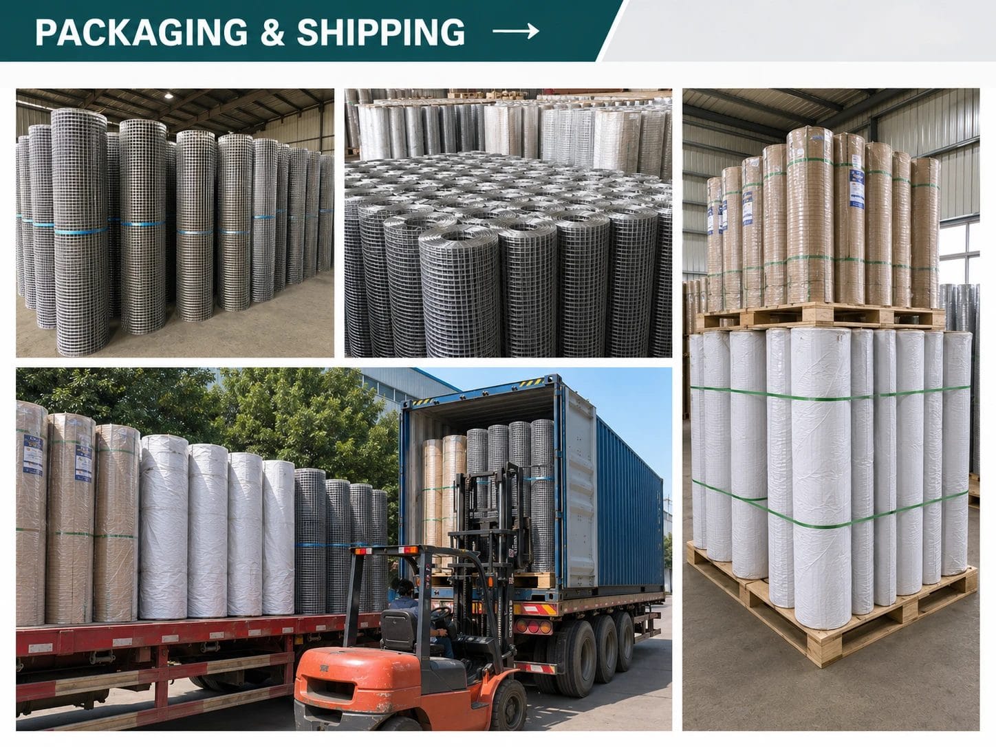 Welded wire fence rolls with label and pallet packing for export shipment