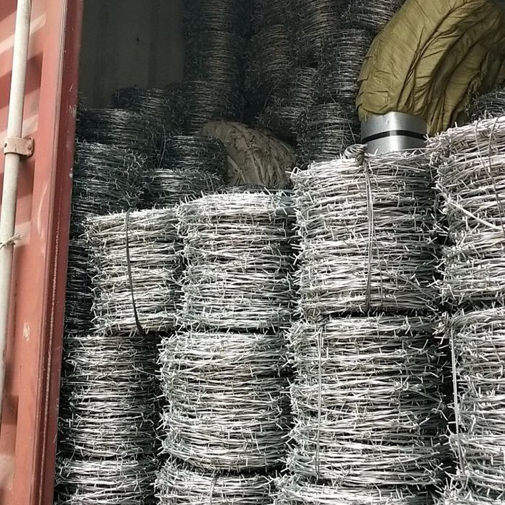 Galvanized 2-point barbed wire coils packed for container loading