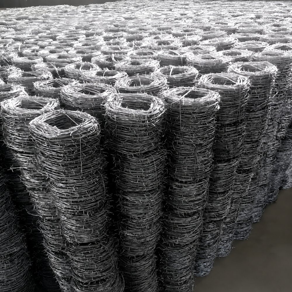 Bulk galvanized 4-point barbed wire coils prepared for wholesale packing