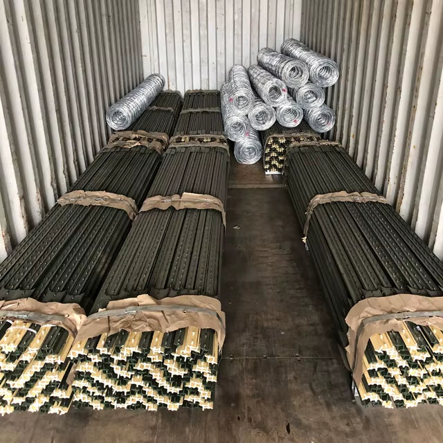 Wholesale 6 ft green steel T posts loaded into an export container