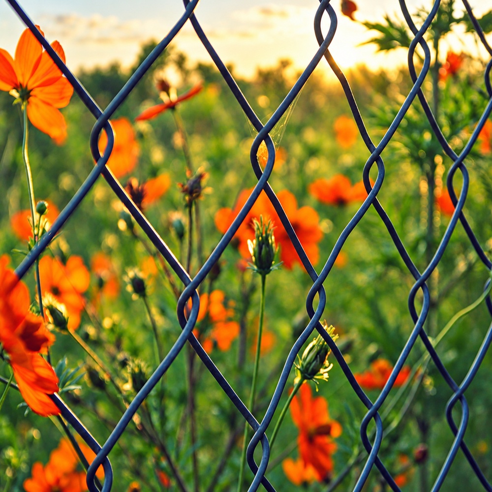 black chain link fence garden example