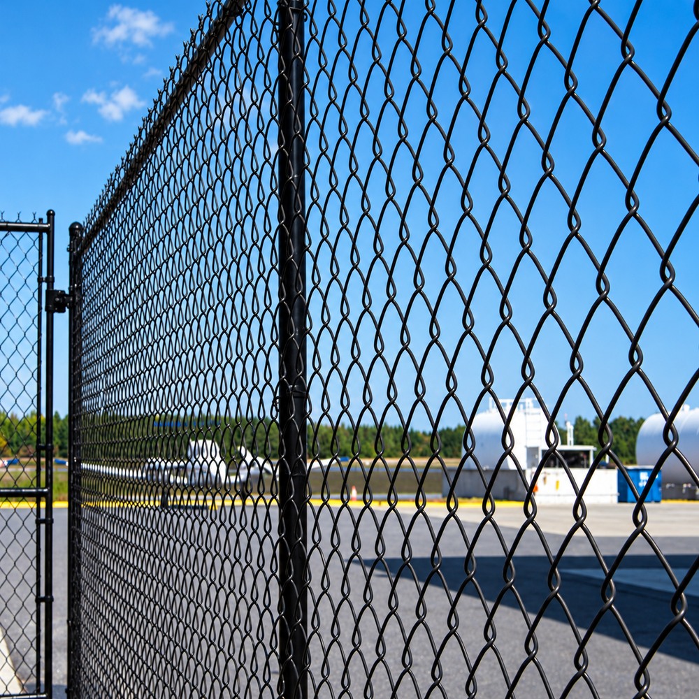 black chain link fence installed example