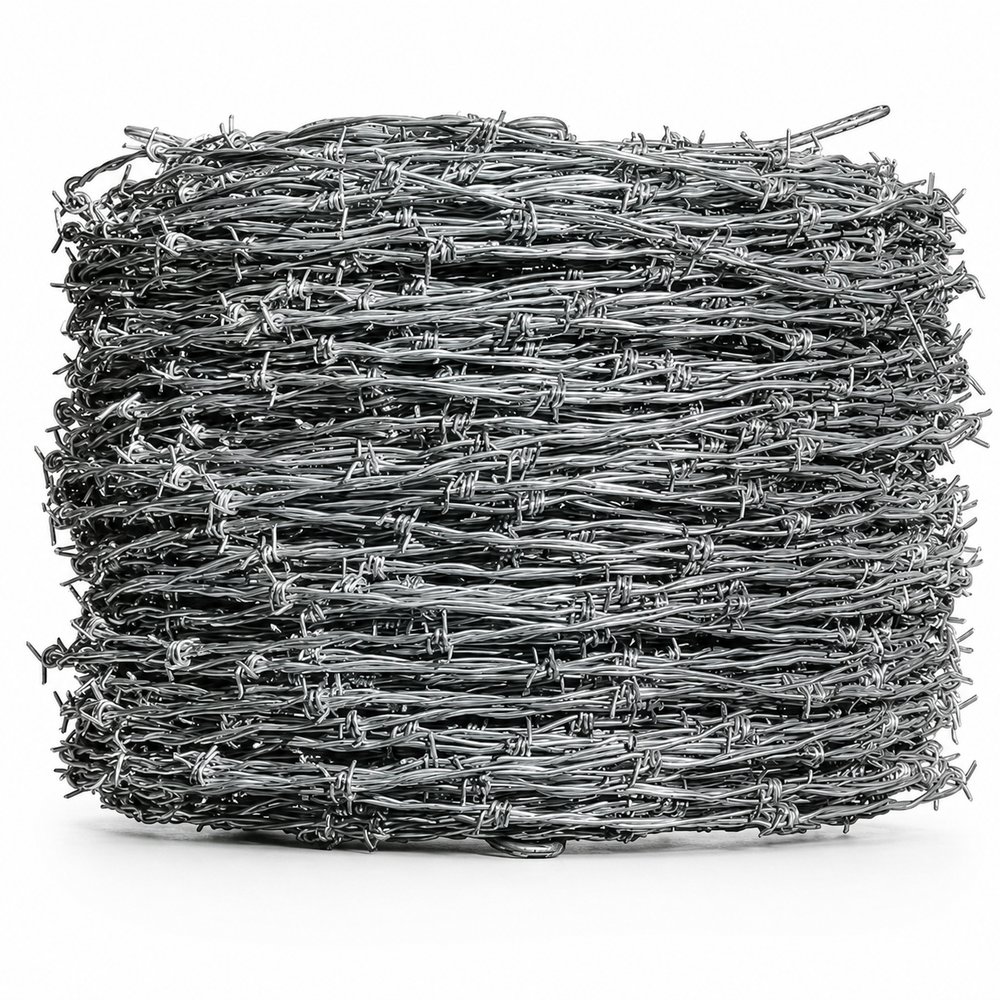 Coil of Class 3 galvanized twisted barbed wire for cattle and ranch boundary fencing