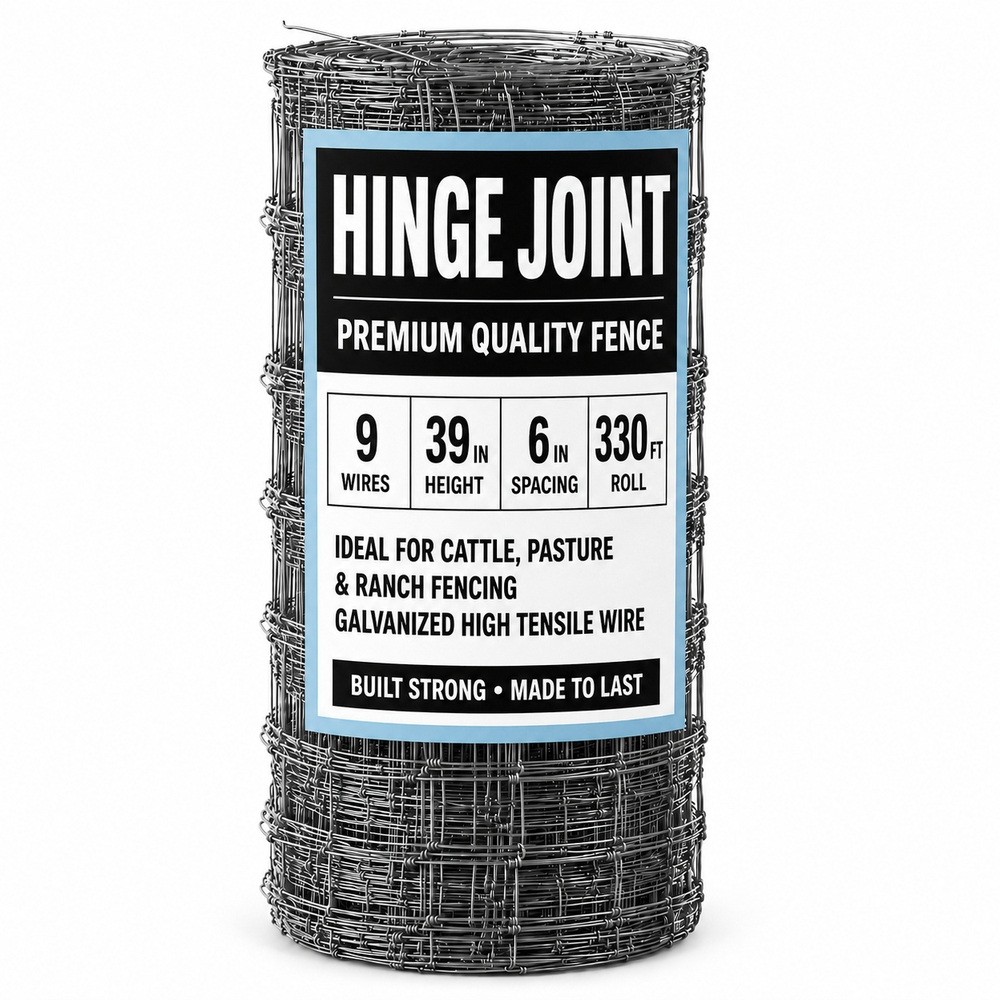 39 inch woven wire farm fence roll model 939-6-330 with 9 line wires