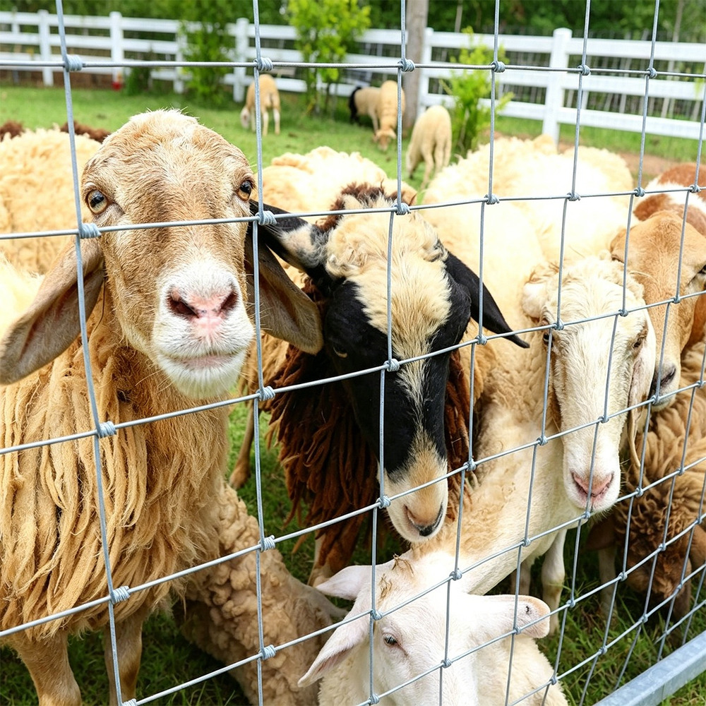 Woven wire sheep and goat fence installed around a pasture