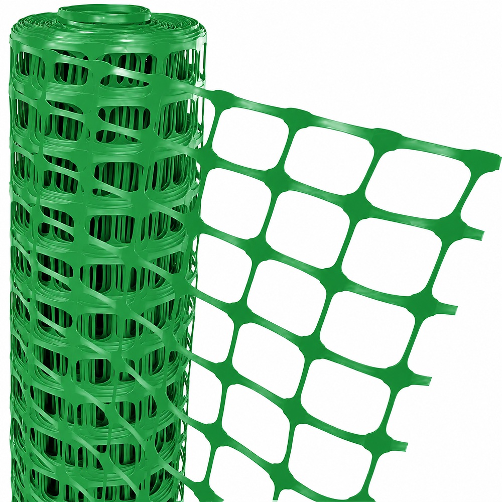 Green square plastic mesh fence roll as a colour reference