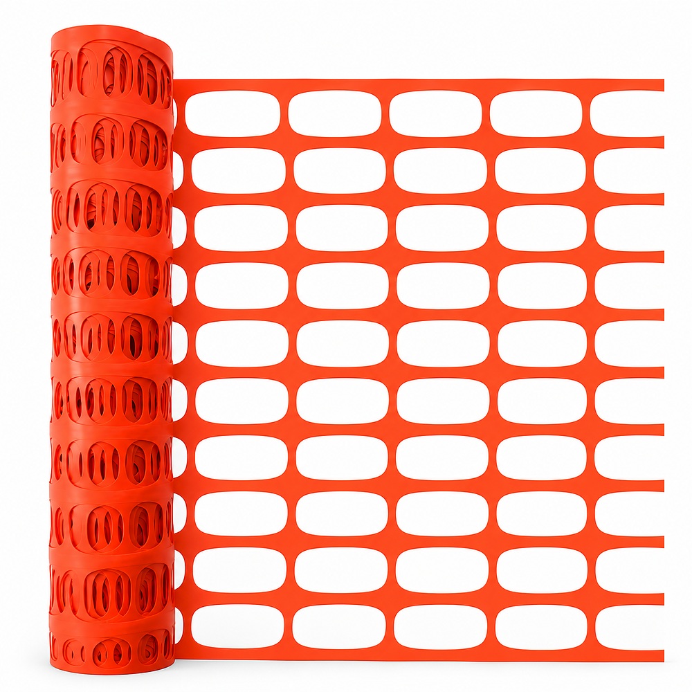Orange plastic barrier fence roll with rounded openings