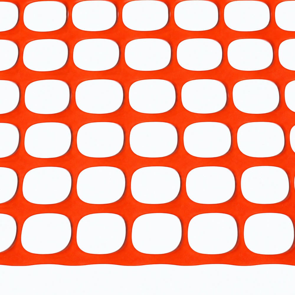 Rounded openings in orange plastic safety mesh